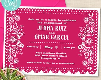 Papel Picado Cinco de Mayo Engagement Party Invitation | 7x5, Two sided | Editable Digital Printable Template | Edit Online & Print