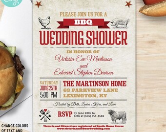 Rustic BBQ Wedding Shower Invitation: Editable Farm Animals (Digital Printable Template)