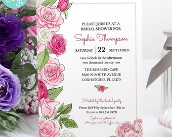 Watercolor Roses Bridal Shower Invitation: Editable Template (5x7) (Digital Printable)