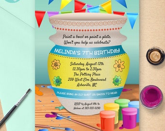 Pottery Painting Birthday Party Invitation: Editable Printable Template