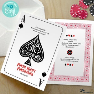 Ace of Spades Playing Card, Poker, Casino Night Invitation | 5x7, 2-sided | Editable Digital Printable Template | Edit Online & Print