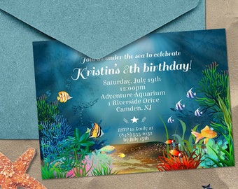 Ocean Reef Under the Sea Birthday Party Invitation | 2-sided, 7x5 | Digital Editable Printable Template | Edit Online & Print Yourself