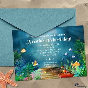 Ocean Reef Under the Sea Birthday Party Invitation | 2-sided, 7x5 | Digital Editable Printable Template | Edit Online & Print Yourself