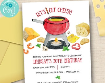 Cheese Fondue Party Invitation | 2-sided, 5x7 | Editable Digital Printable Template | Edit Online & Print Yourself