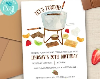 Chocolate Fountain Fondue Party Invitation | 2-sided, 5x7 | Editable Digital Printable Template | Edit Online & Print Yourself