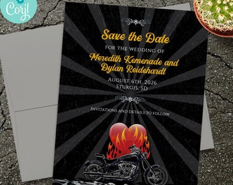 Motorcycle Save the Date Card, Burning Love Biker Corjl Template, Digital Printable