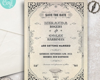 Victorian Steampunk Save the Date: Editable Template (5x7)