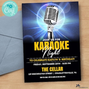 Karaoke Night Party Celebration Invitation 2-sided, 5x7 Editable Digital Template Edit Online & Print image 1
