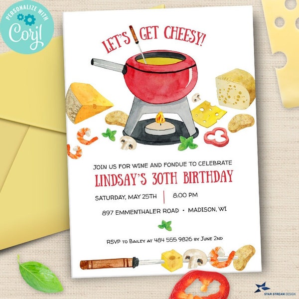 Cheese Fondue Party Invitation | 2-sided, 5x7 | Editable Digital Printable Template | Edit Online & Print Yourself