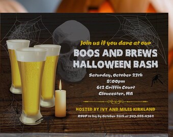 Halloween Party Invitation Template, Boos and Brews Invite, Beer Party Invitation, Adult Halloween, Corjl, Printable or Printed