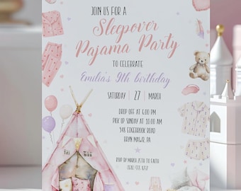 Sleepover Birthday Party Invitation: Editable Pajama Theme (5x7 Digital Printable Template