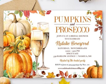 Autumn Bridal Shower Invitation: Pumpkins and Prosecco (Digital Printable Template)
