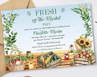 Farmers Market, Fresh off the Market Bridal Shower Invitation  | 2-sided, 7x5 | Editable Digital Printable Template | Edit Online & Print