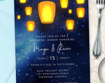 Floating Lanterns Rehearsal Dinner Invitation | 2-sided 5x7 | Editable Digital Printable Template | Edit Online & Print