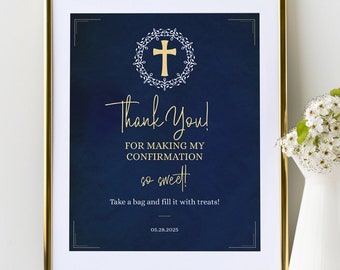 Blue Cross Wreath Confirmation Printable Signs and Posters | 4 Sizes: 5x7, 8x10, 18x24 and 20x30 | Editable Digital Templates | Edit Online