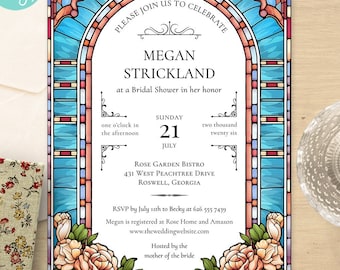 Stained Glass Floral Bridal Shower Invitation: Editable Template (Digital Printable)