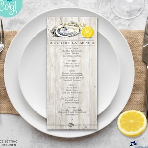 Oyster Roast Seafood Nautical Party  Special Occasion Menu Card | 4"x9", 2-sided | Digital Printable Menu Template | Edit Online & Print