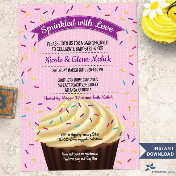 printable pink big cupcake baby sprinkle shower invitation template cupcake invitation template