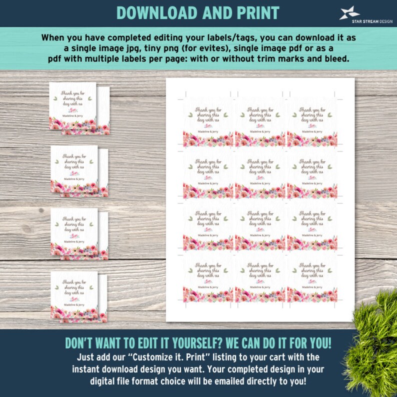 Rustic Watercolor Wildflowers Faux Bois Images, stickers, tags, buttons, cupcake toppers 2x2 Editable Template Edit Online & Print image 5