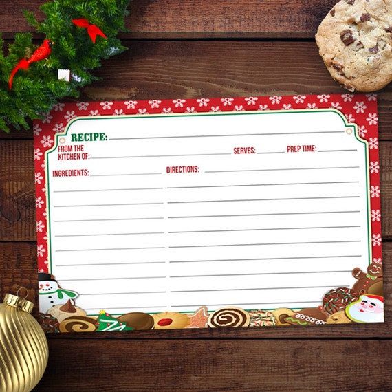 Printable Christmas Cookie Exchange Recipe Card, Two 6"x4" Cards, Instant Download JPG and PDF Il_570xn