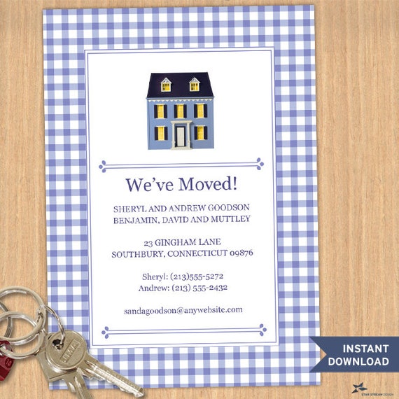 Printable Purple Gingham Dollhouse Moving Announcement Housewarming Party Invitation Template, 5"x7", Editable PDF Instant Download Il_570xn