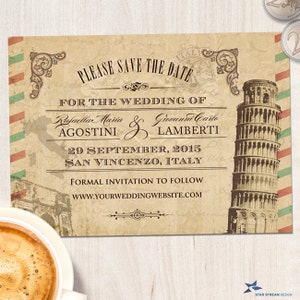 Vintage Italian Wedding Save the Date Card Printable, Evite or Printed US Only Invitations image 2