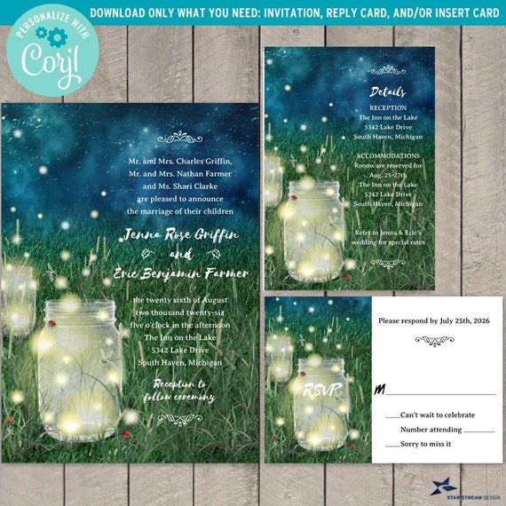 Rustic Fire Flies Mason Jar Bridal Shower Invitation, Zazzle