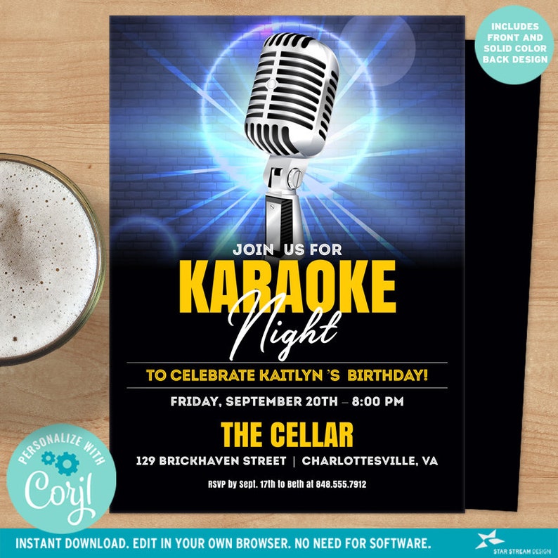 Karaoke Night Party Celebration Invitation 2-sided, 5x7 Editable Digital Template Edit Online & Print image 2