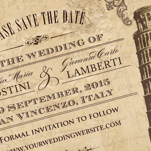 Vintage Italian Wedding Save the Date Card Printable, Evite or Printed US Only Invitations image 4