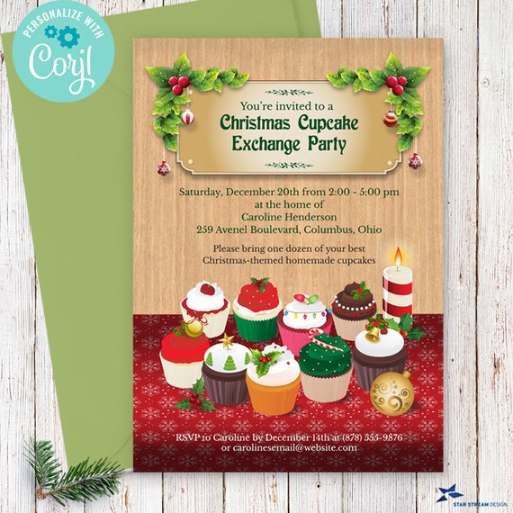Christmas Cupcake Exchange Holiday Party Invitation | 2-sided, 5x7 | Digital Editable Printable Template | Edit Online & Print Yourself Il_570xn