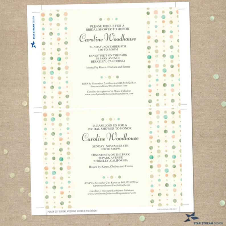 Printable Subtle Polka Dot Columns Bridal Wedding Shower Party Invitation Template, Editable PDF, Instant Download image 2