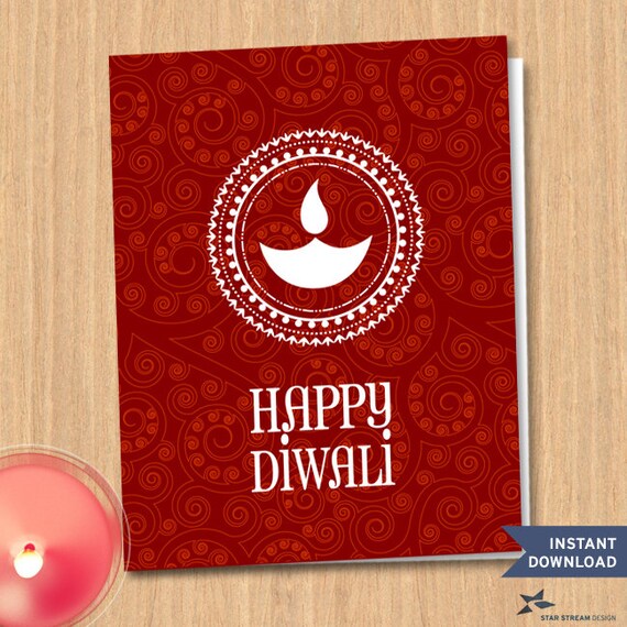 Red Paisley Diwali Printable Greeting Card, Instant Download JPGs and PDF (not editable) Il_570xn
