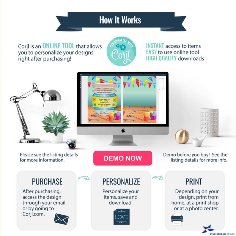 May include: A digital illustration of a colorful birthday invitation for a paint party. The invitation features a jar of paint with a paintbrush and a birthday message. The invitation is customizable using an online tool.