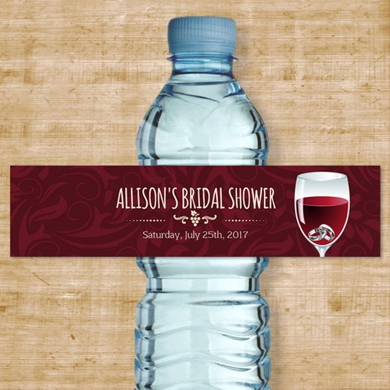 Printable Rings in Wine Glass Water Bottle Labels, Bridal Wedding Shower; Personalized 8"x2" Labels, Editable PDF, Instant Download Il_570xn