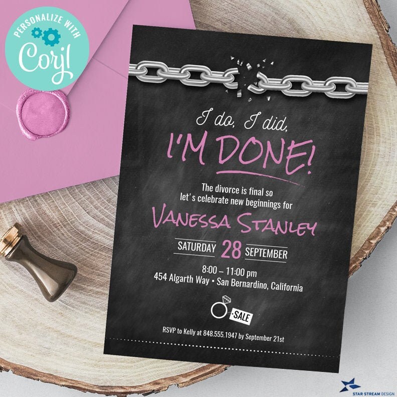 broken chain chalkboard divorce party invitation 2 sided etsy uk