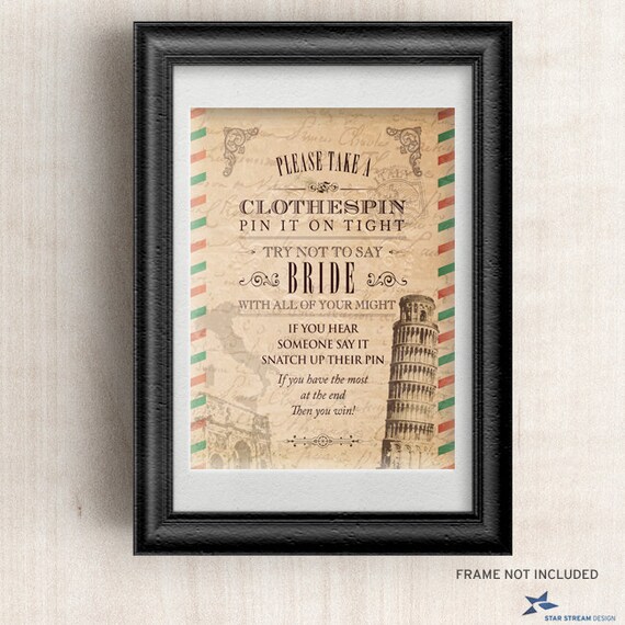 Printable Vintage Italian Bridal Wedding Shower Clothespin Game, JPG ...