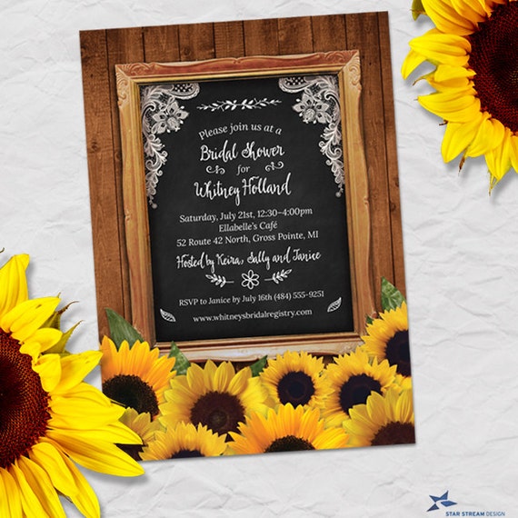 Rustic Sunflower Chalkboard Frame Bridal Wedding Shower Invitation; Printable, Evite or Printed (US Only) Invitation Il_570xn