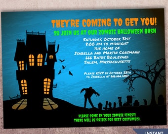 Zombie Halloween Party Invitation Editable PDF Spooky Graveyard Invite Template Printable Adult Halloween Bash Download