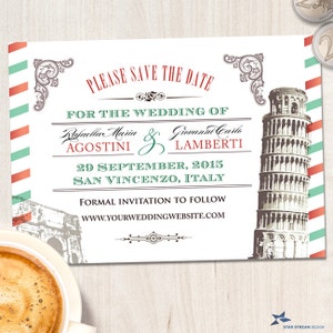 Vintage Italian Wedding Save the Date Card Printable, Evite or Printed US Only Invitations image 3