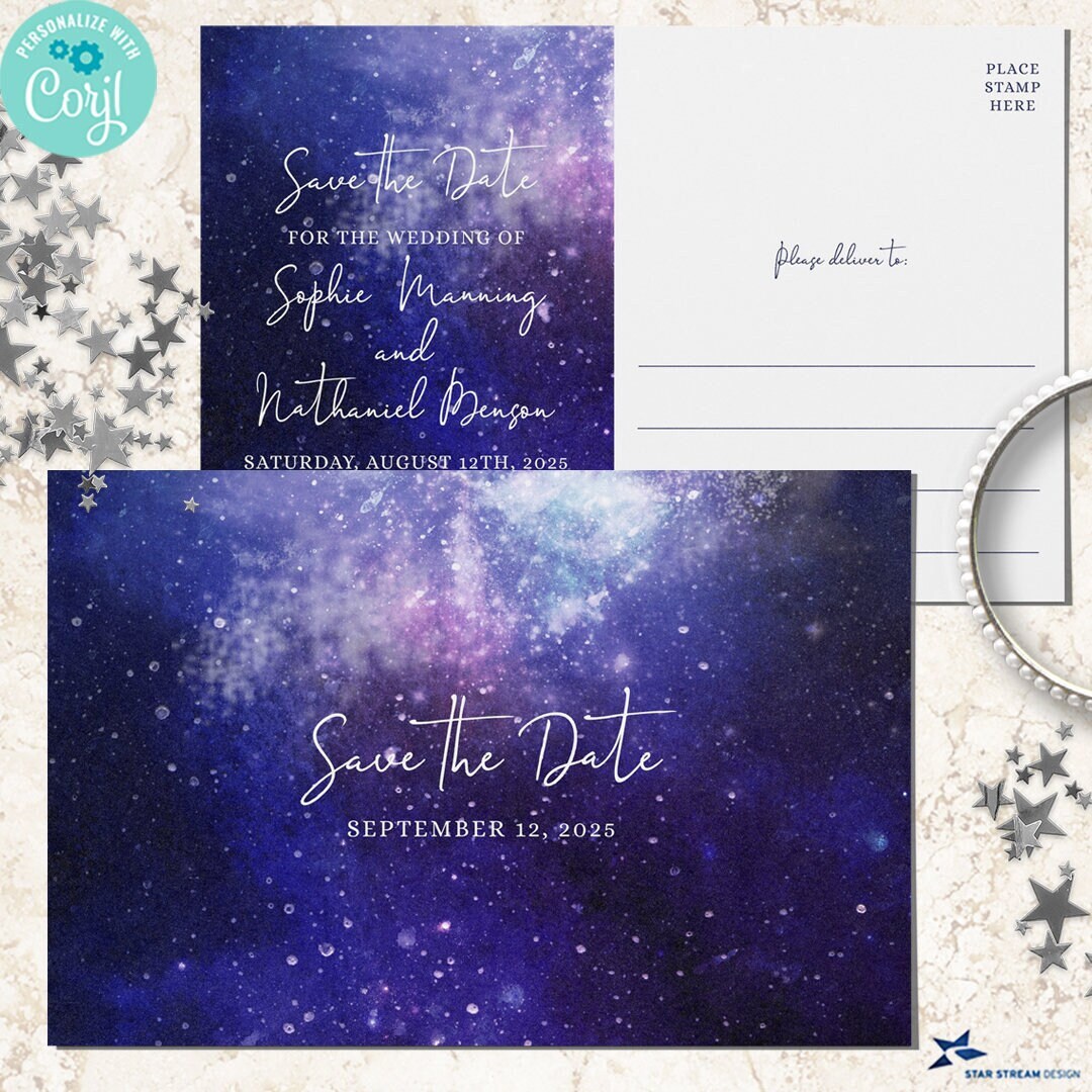 Night Under the Stars, Galaxy, Starry Night, Save the Date Postcard 2
