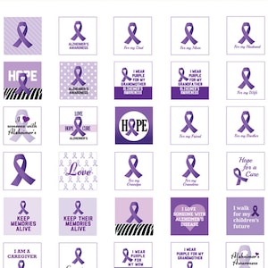 Immagini stampabili per la consapevolezza della malattia di Alzheimer per tappi di bottiglia, bottoni, adesivi, fiocchi per capelli, piastrelle di vetro; 1 pollice, download immediato JPG