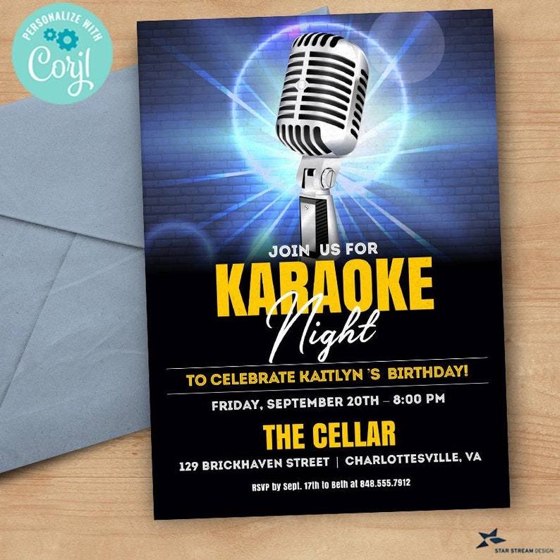 Karaoke Night Party Celebration Invitation 2-sided, 5x7 Editable Digital Template Edit Online & Print image 1