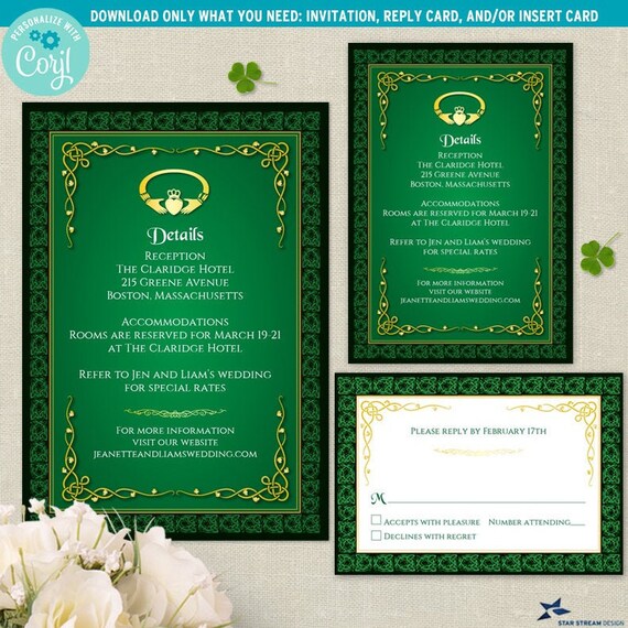 Bridal Wedding Shower 6x4\u201d JPG Instant Download Printable Claddagh Ring Celtic Knots Irish Advice Card