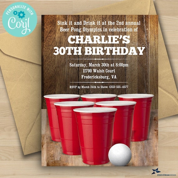 Rustic Beer Pong Game Party Invitation 2-sided 5x7 - Etsy