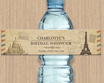 Vintage Parisian Bridal Shower Water Bottle Labels (Editable PDFs)
