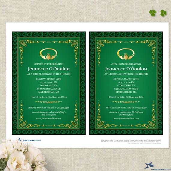 Bridal Wedding Shower 6x4\u201d JPG Instant Download Printable Claddagh Ring Celtic Knots Irish Advice Card