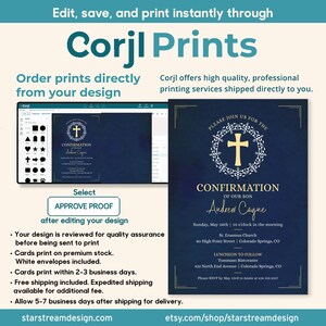 Boy Confirmation Invitation, Blue Watercolor Cross Wreath Template, Editable 5x7 Boy Holy Sacrament Invite, First Communion Printable Evite image 7