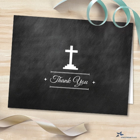 Chalkboard Cross First Holy Communion Christening Religious Occasion Printable Thank You Card, Editable Instant Download PDF Il_570xn