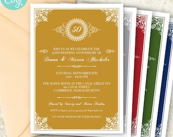 Medallion Anniversary Party Invitation: Editable Printable Template (5x7, Digital Download)