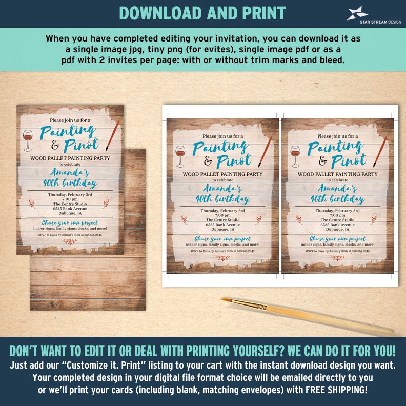 Wood Pallet Sign Painting Party Invitation for Birthday Shower